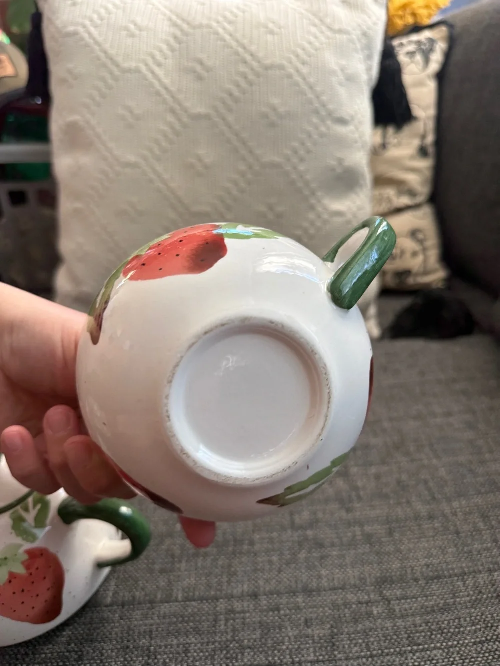 Strawberry Ceramic Teapot and Cup Set - White and Green